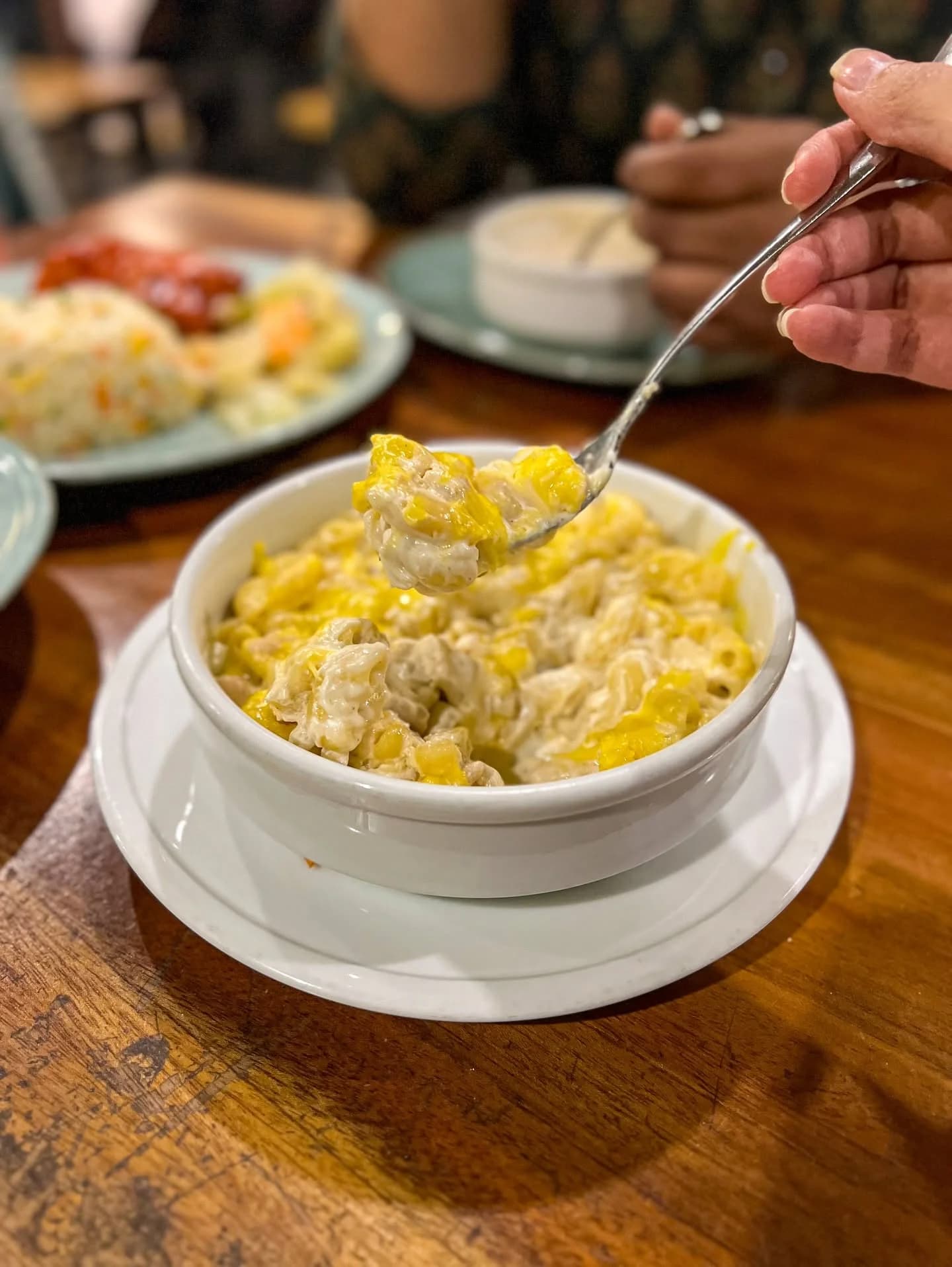 A spoonful of macaroni and cheese